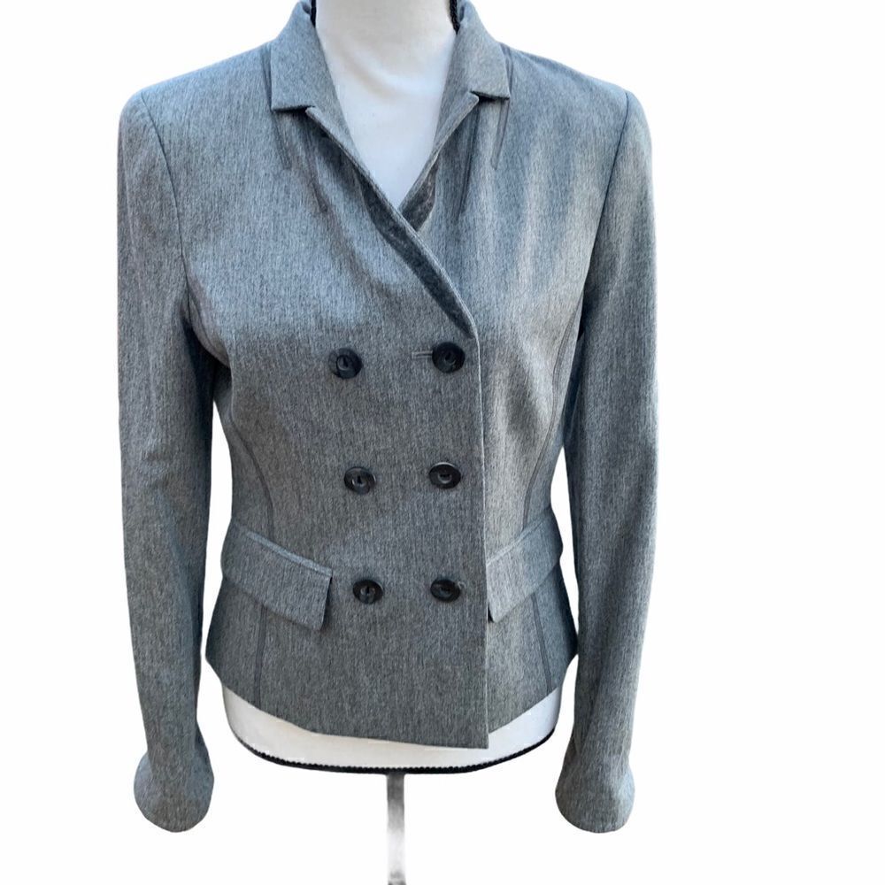 Worth Grey Double-Breasted Wool/Spandex Blazer, Size 4 EUC